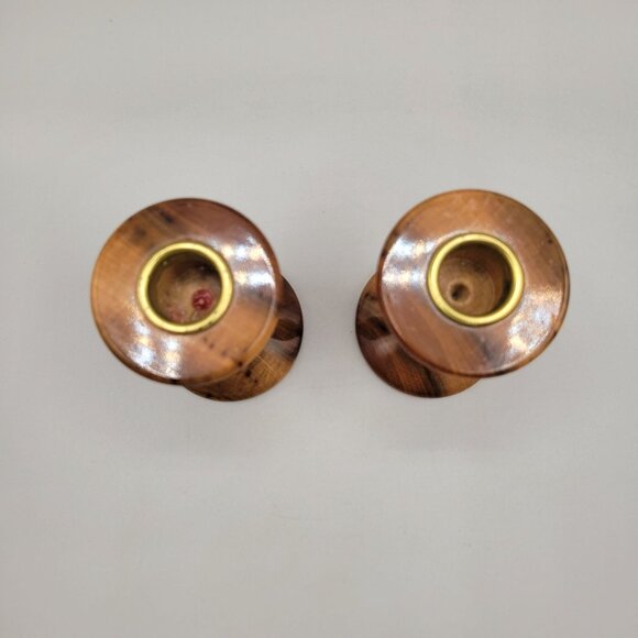 Myrtlewood Candlestick Holders Turned Footed Pedestal Hand Crafted in Oregon Set - Picture 4 of 6